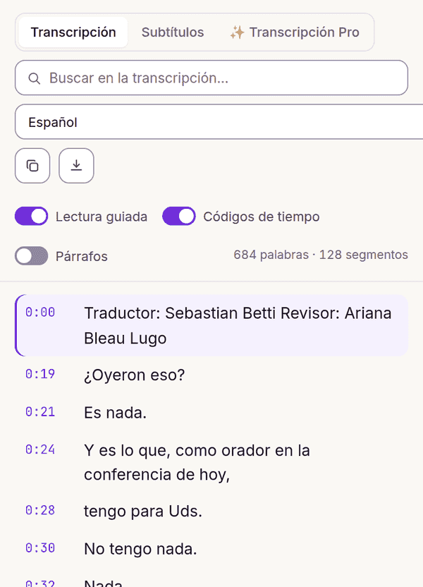 Traducción de la transcripción de YouTube a otro idioma