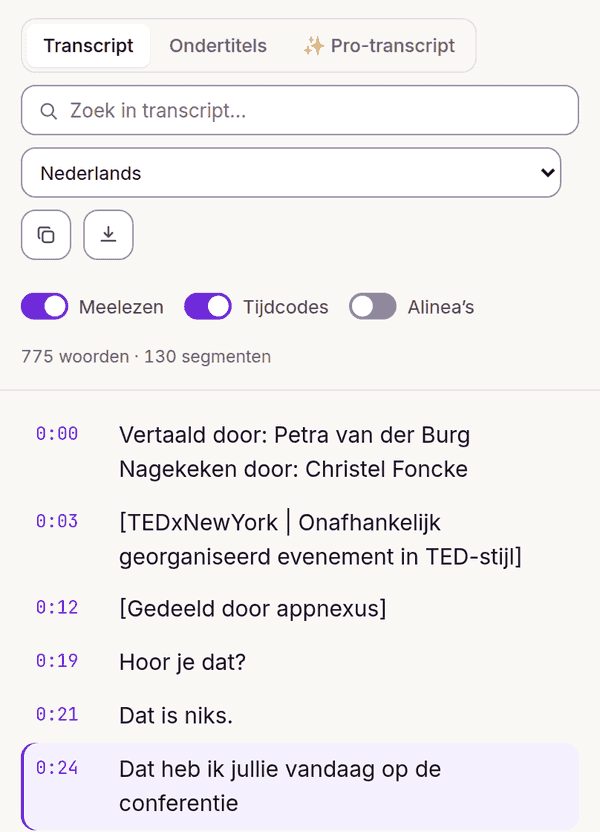 Meeleesmodus die de actieve regel van de transcriptie oplicht