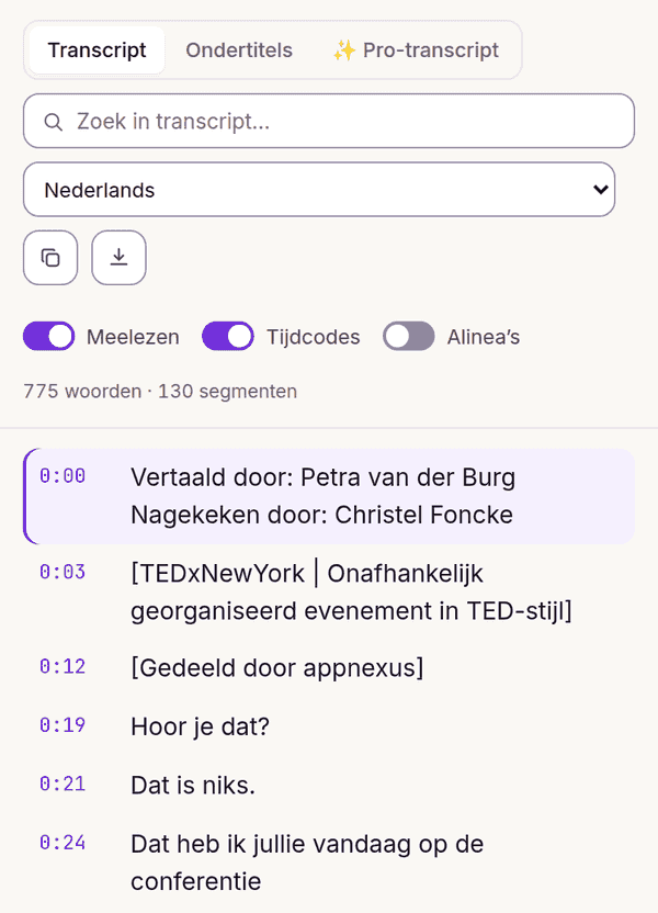 Vertaling van de YouTube-transcriptie naar een andere taal