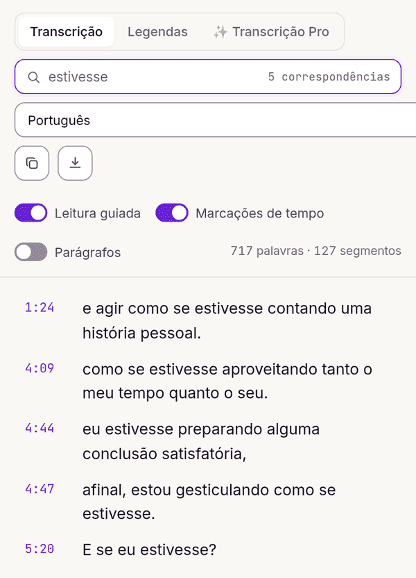 Busca em toda a transcrição do vídeo