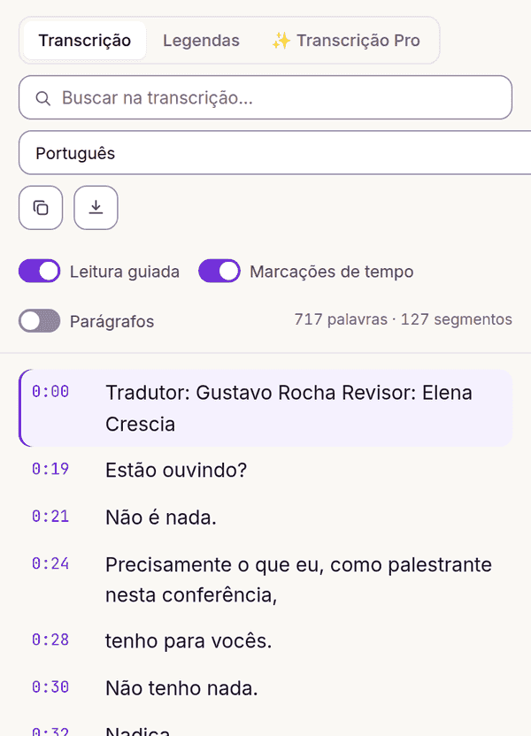 Tradução da transcrição do YouTube para outro idioma